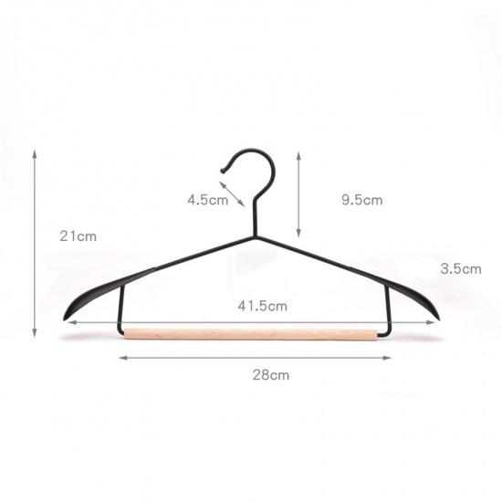 Picture of Black - Simple Ironwork Solid Wood Wide Shoulder No Trace Adult Hanger 41.5x21cm, 1 Piece
