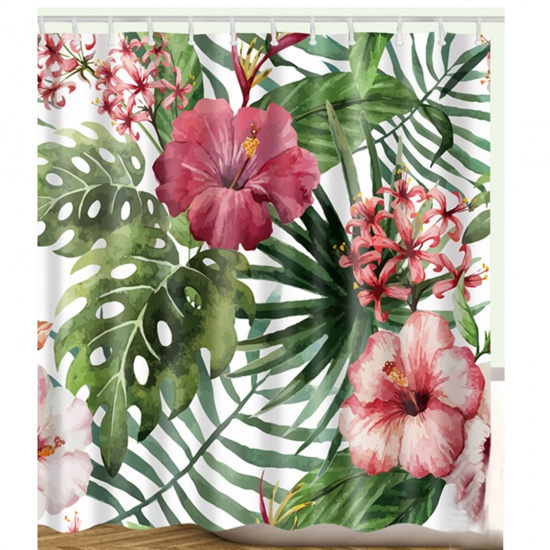 緑-ポリエステル防水防湿シャワーカーテン熱帯植物の葉180x180cm、1個 の画像