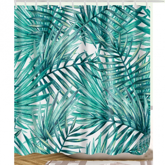 緑-ポリエステル防水防湿シャワーカーテン熱帯植物の葉180x180cm、1個 の画像