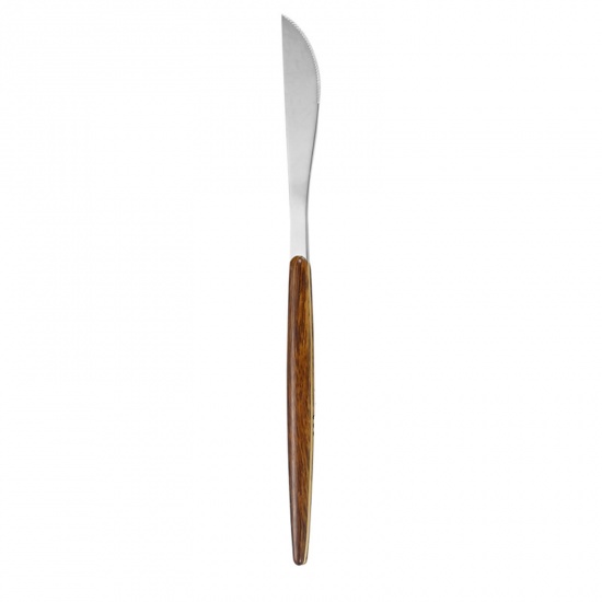 Picture of Silver Tone - 430 Stainless Steel Wood Grain Knife Tableware Gift 22cm long, 1 Piece