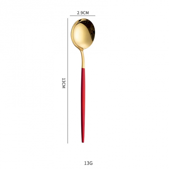 Picture of Red - 410 Stainless Steel Spoon Tableware Gift 20.5x4.7cm, 1 Piece
