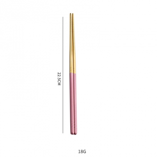 Picture of Pink - 410 Stainless Steel Chopsticks Tableware Gift 22.5cm long, 1 Piece