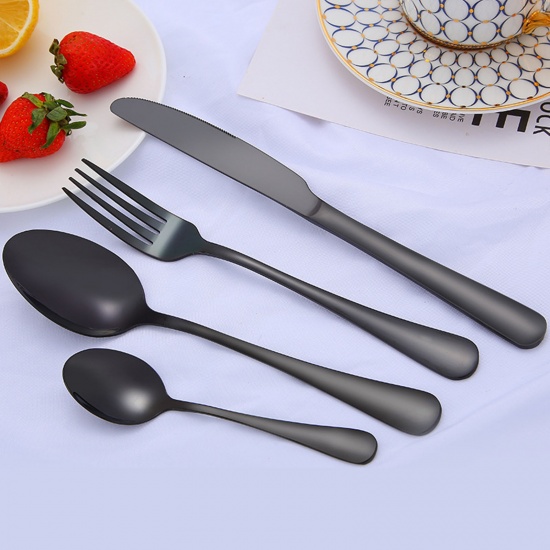 Immagine di Black - 410 Stainless Steel Knife Fork Spoon Tableware Gift 4PCs Set 23cm long - 13.7cm long, 1 Set