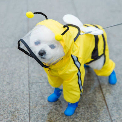 Immagine di Yellow - Bee Upgrade Puppy Dog ​​Four-Legged Waterproof All-Inclusive Pet Rain Clothes Raincoat 6XL, 1 Piece