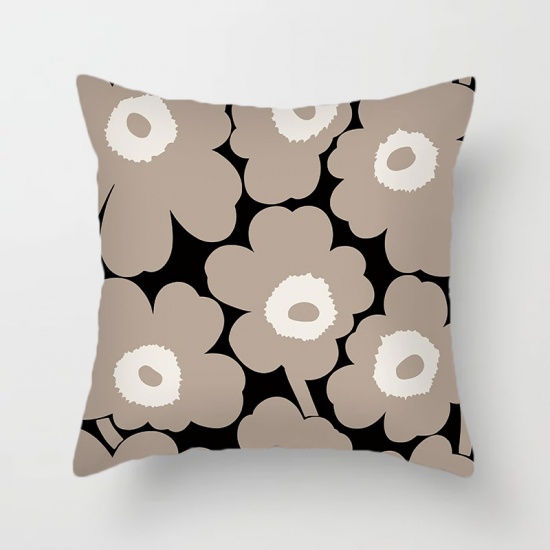 Изображение Grey Beige - Peach Skin Fabric Poppies Flower Pillowcase Home Textile 45x45cm, 1 Piece