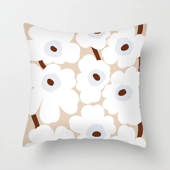 Immagine di White - Peach Skin Fabric Poppies Flower Pillowcase Home Textile 45x45cm, 1 Piece