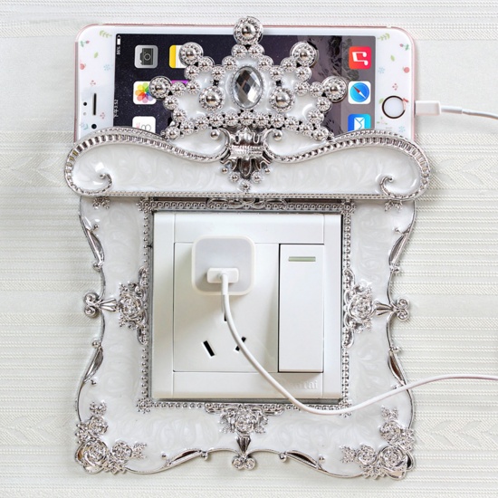 Picture of Silver Tone - Crown European Style Lace Light Switch Wall Stickers Decals DIY Art Home Decoration, 1 Piece