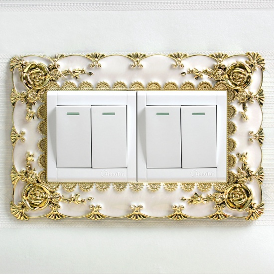Picture of Golden - Rose European Style Lace Light Switch Wall Stickers Decals DIY Art Home Decoration, 1 Piece