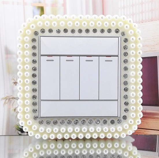 Picture of Beige - Imitation Pearl European Style Lace Light Switch Wall Stickers Decals DIY Art Home Decoration, 1 Piece