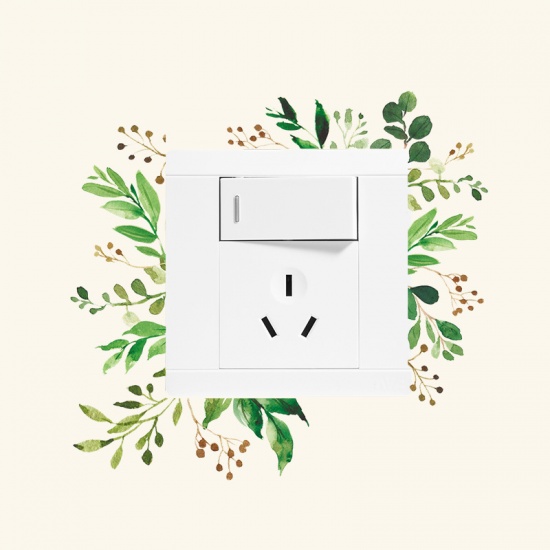 Picture of Green - Leaf PVC Light Switch Wall Stickers Decals DIY Art Home Decoration 19x19cm, 1 Set