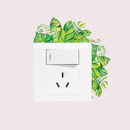 Immagine di Green - Leaf PVC Light Switch Wall Stickers Decals DIY Art Home Decoration 19x19cm, 1 Set