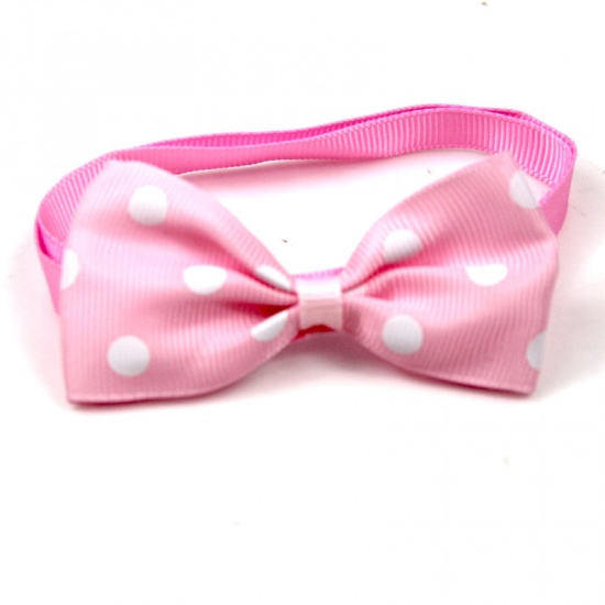 Immagine di Pink - Polyester Adjustable Dot Bow Tie Dog Collar Pet Supplies 20cm long - 36cm long, 1 Piece