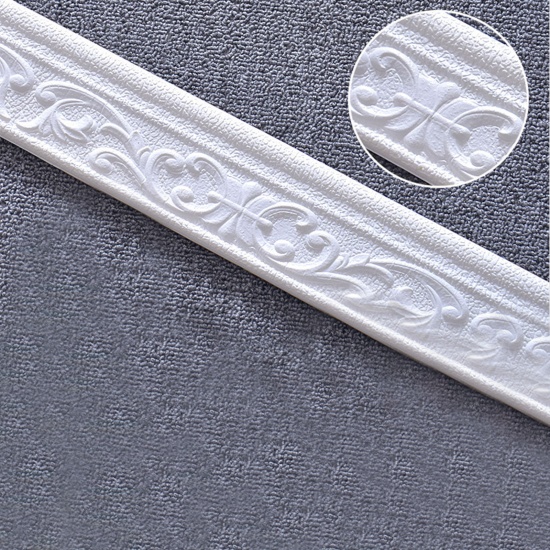 Immagine di White - PVC Wall Trim Skirting Border 3D Decorative Self Adhesive Sticker Waterproof Foam Molding 230x8cm, 1 Piece