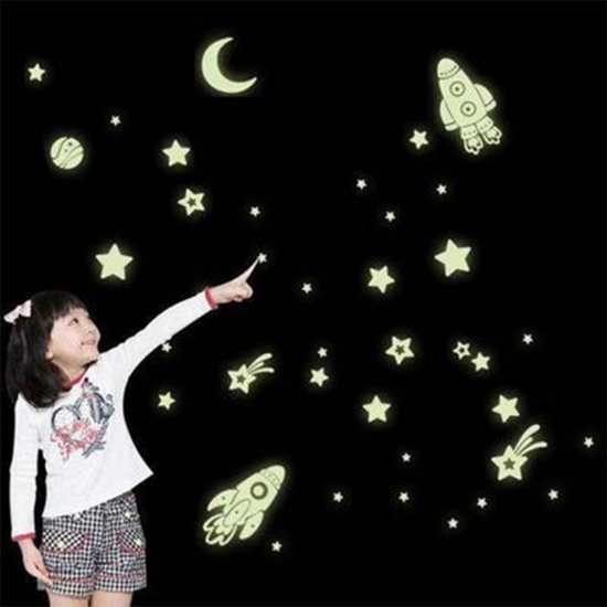 Picture of Green - Spacecraft Star PVC Glow In The Dark Luminous Wall Sticker Home Decoration 21x24.5cm, 1 Piece