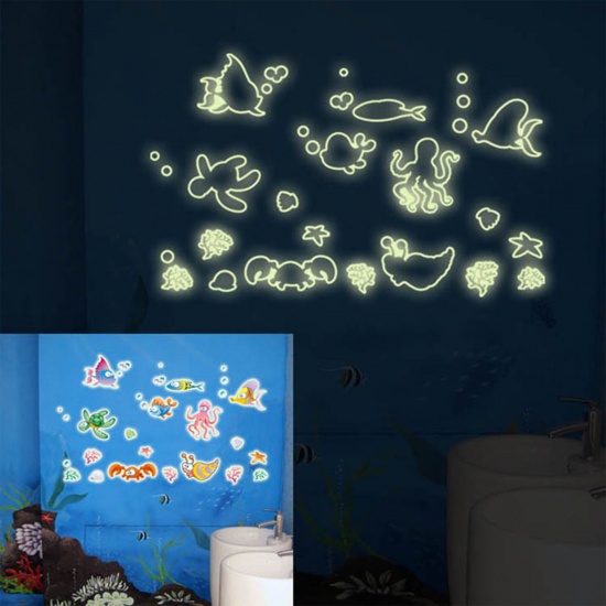 Picture of Green - Marine Life PVC Glow In The Dark Luminous Wall Sticker Home Decoration 21x24.5cm, 1 Piece