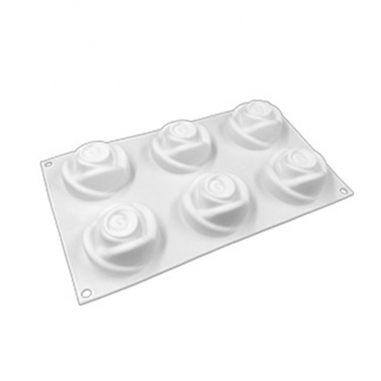 Immagine di White - Rose 6 Cell Baking Cake Pudding Chocolate Silicone Mold Food Grade 29.7x17.3x6cm, 1 Piece