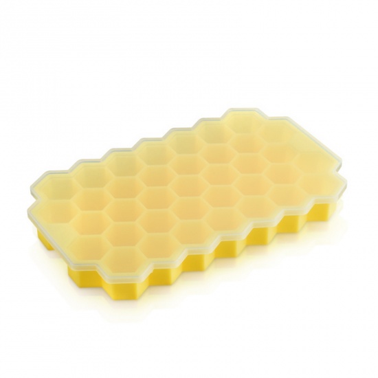 Immagine di Yellow - Silicone Ice Tray Mold With Lid 20.5x12.5x2.5cm, 1 Piece
