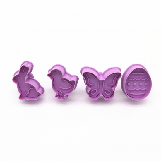 Picture of Purple - Easter Animal Series 4PCs Baking Cake Pudding Chocolate Plastic Mold Food Grade 4x5cm, 1 Set