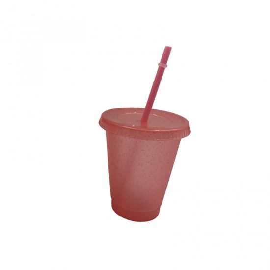 Immagine di Light Pink - Glitter PP Water Cup With Straw And Lid 9.8x9.8x12cm, 1 Piece