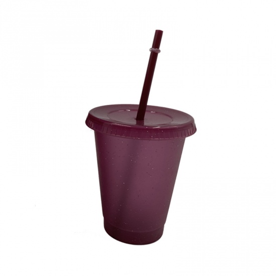 Immagine di Purple - Glitter PP Water Cup With Straw And Lid 9.8x9.8x12cm, 1 Piece