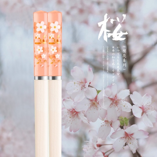 Изображение Pink - High Temperature Resistant Non-slip Japanese Sakura Chopsticks Household 24.3x1.6x1.6cm, 1 Pair