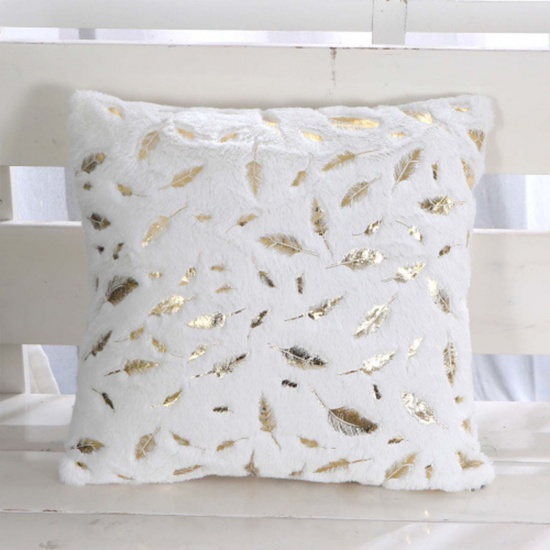 Picture of White - Metallic Golden Stamping Leaf Velvet Pillowcase Home Textiles 43x43cm, 1 Piece