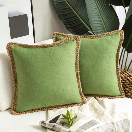 Immagine di Green - Flax Embroider Pillowcase Home Textile 45x45cm, 1 Piece