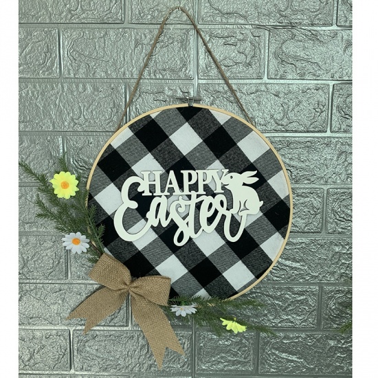 Picture of Black - Happy Easter Wood Hanging Door Sign Home Decoration 30cm Dia., 1 Piece