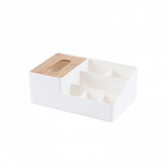 Picture of White - PP & Wood Creative Multifunctional Storage Tissue Box 27.3x17.4x10.3cm, 1 Piece