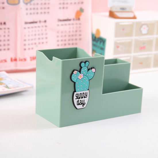 Picture of Green - PP Multifunctional Cute Pen Holder Storage Box Office Student Stationery 15.8x7.4x10.1cm, 1 Piece