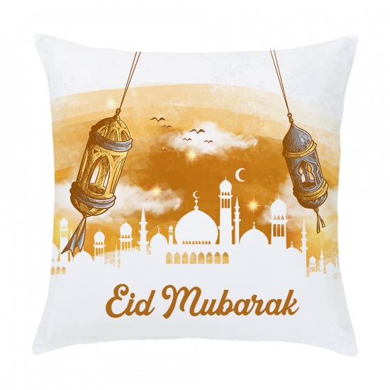 Immagine di White - 4# Peach Skin Fabric Ramadan Printed Pillowcase Home Textile 45x45cm, 1 Piece