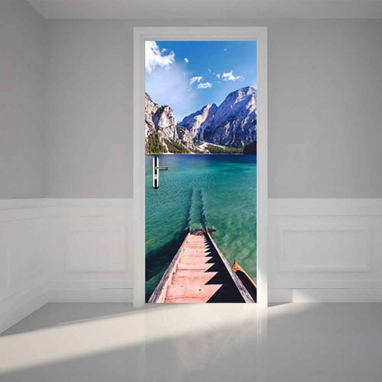 Picture of Multicolor - PVC Removable Creative Landscape High-Definition Printing Door Stickers Self-Adhesive Refurbishment Home Decoration 77x200cm, 1 Set