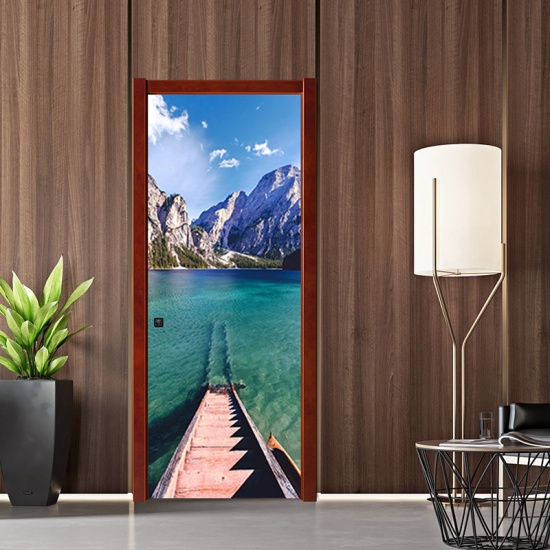 Picture of Multicolor - PVC Removable Creative Landscape High-Definition Printing Door Stickers Self-Adhesive Refurbishment Home Decoration 77x200cm, 1 Set