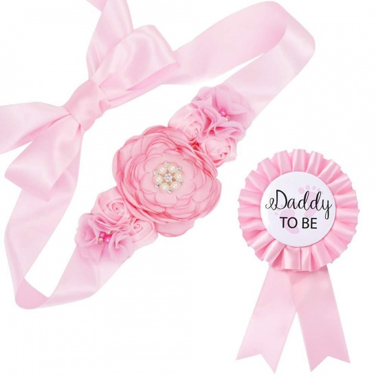 Изображение Pink - Flower Belt Daddy To Be Brooch Badge Baby Shower Party Supplies, 1 Set