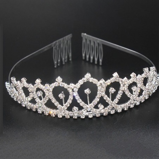 Image de Argent - Fournitures de fête d'anniversaire de fille de reine de strass de couronne brillante 12x4cm, 1 pièce