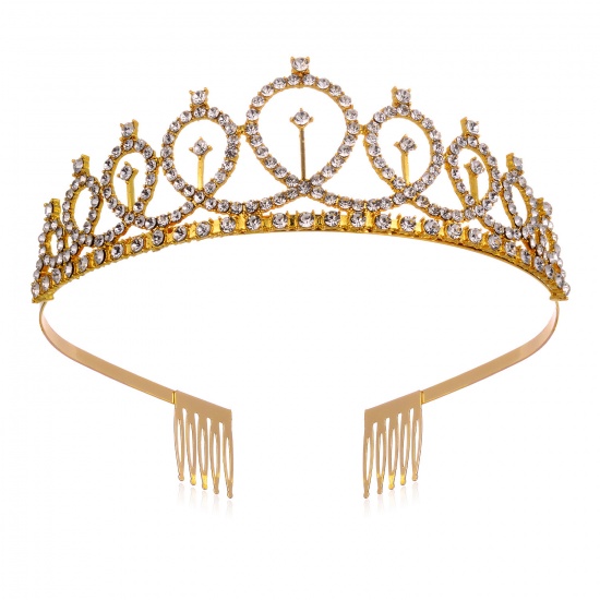 Immagine di Gold Plated - Shiny Crown Rhinestone Girl Queen Birthday Party Supplies 12x4cm, 1 Piece