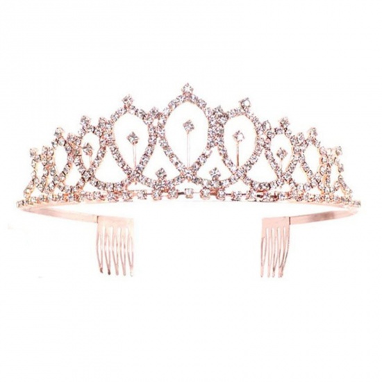 Immagine di Rose Gold - Shiny Crown Rhinestone Girl Queen Birthday Party Supplies 12x4cm, 1 Piece