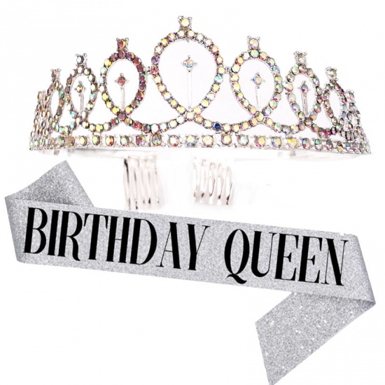 Immagine di AB Color - Birthday Queen Ribbon Girl Shiny Crown Rhinestone Party Supplies 12x4cm, 1 Set