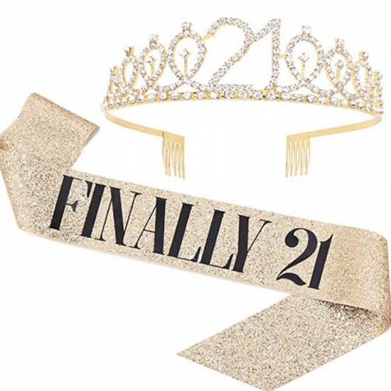 Image de Or - Enfin 21 ruban brillant couronne strass fournitures de fête 12x4 cm, 1 Kit