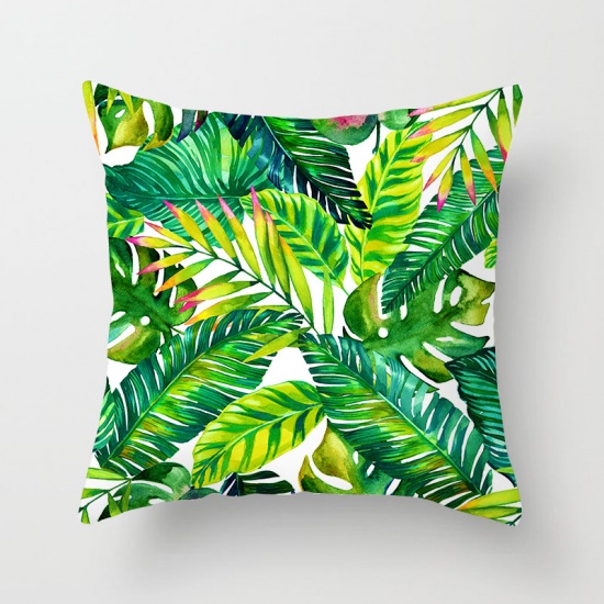 緑-18＃ピーチスキンファブリック熱帯植物の葉プリント枕カバーホームテキスタイル45x45cm、1個 の画像