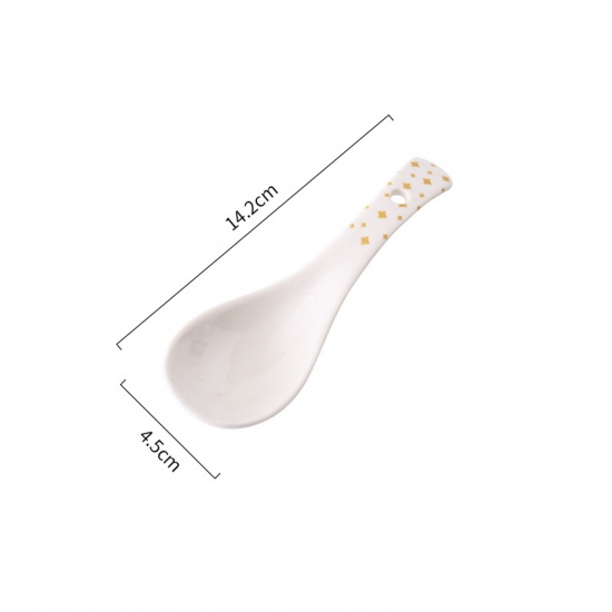 Picture of White - Star Underglaze Colour Ceramic Spoon Japanese Style Cutlery Tableware 14.2x4.5cm, 1 Piece
