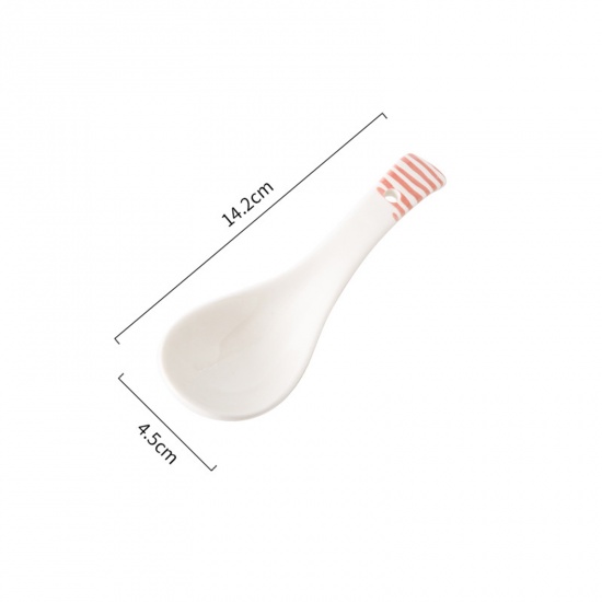 Picture of White - Stripe Underglaze Colour Ceramic Spoon Japanese Style Cutlery Tableware 14.2x4.5cm, 1 Piece