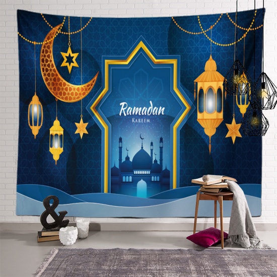 Immagine di Dark Blue - 4# Polyester Fiber Tapestry Home Decorations For Ramadan Festival Eid Al-Fitr 150x100cm, 1 Piece