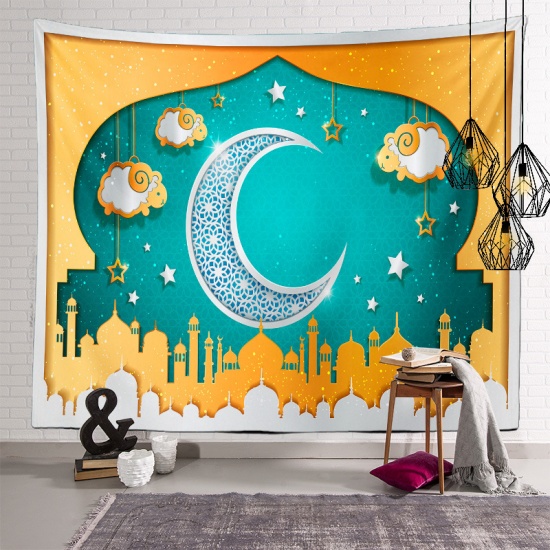 Immagine di Green Blue - 7# Polyester Fiber Tapestry Home Decorations For Ramadan Festival Eid Al-Fitr 150x100cm, 1 Piece