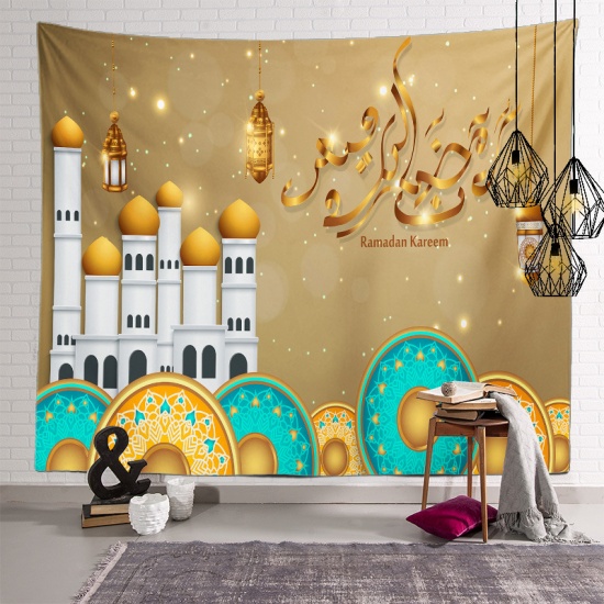 Picture of Golden - 23# Polyester Fiber Tapestry Home Decorations For Ramadan Festival Eid Al-Fitr 150x100cm, 1 Piece