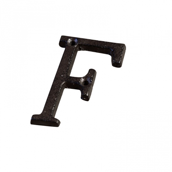 Picture of Black - Letter F Wrought Iron Creative DIY Doorplate House Accessories 4.5x7.5cm, 1 Piece