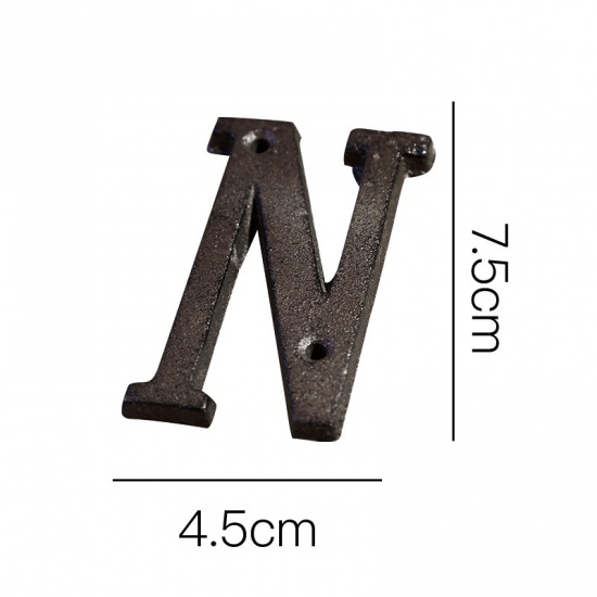 Picture of Black - Letter N Wrought Iron Creative DIY Doorplate House Accessories 4.5x7.5cm, 1 Piece