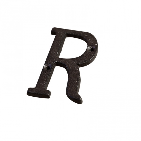 Picture of Black - Letter R Wrought Iron Creative DIY Doorplate House Accessories 4.5x7.5cm, 1 Piece