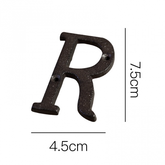 Picture of Black - Letter R Wrought Iron Creative DIY Doorplate House Accessories 4.5x7.5cm, 1 Piece