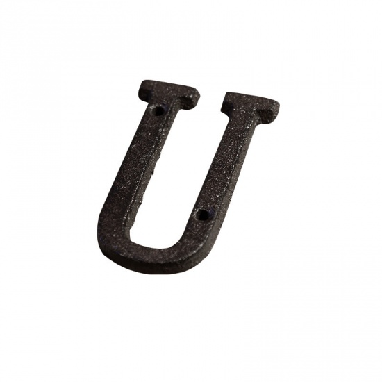 Picture of Black - Letter U Wrought Iron Creative DIY Doorplate House Accessories 5x7.5cm, 1 Piece
